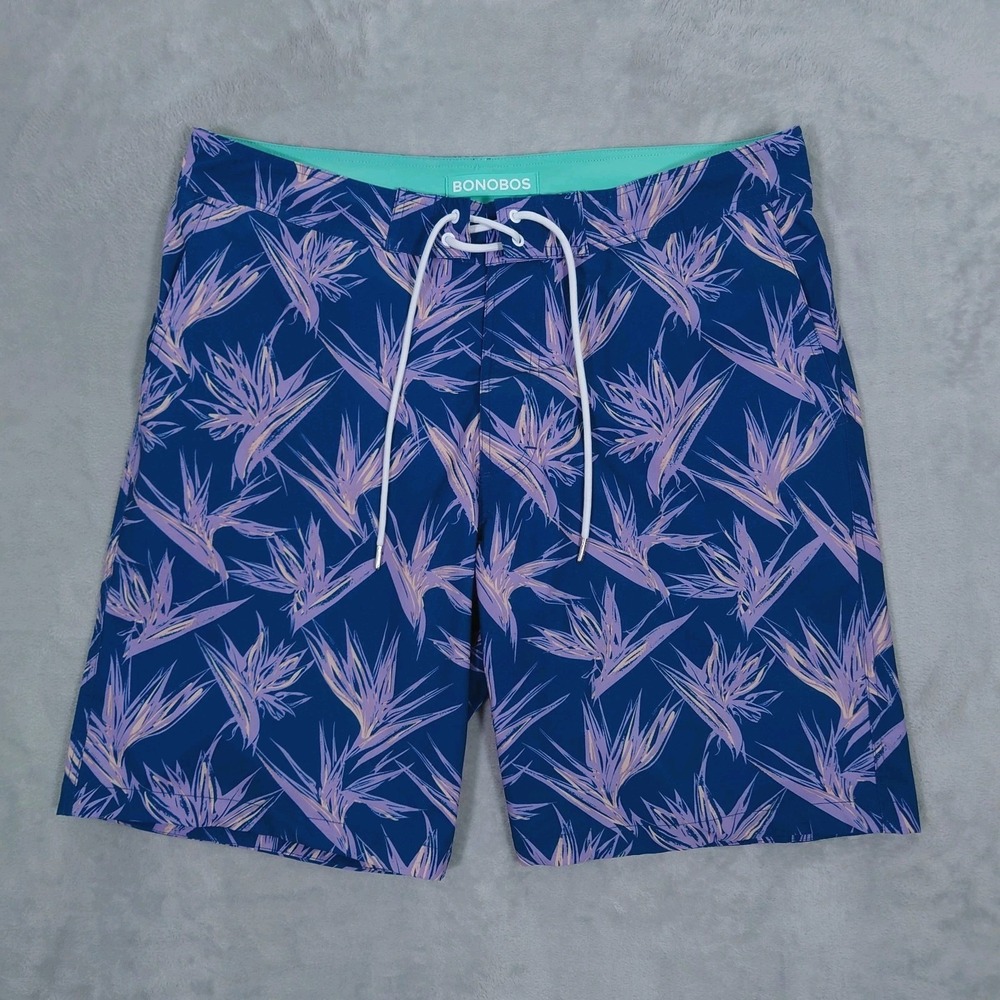 Bonobos Board Shorts Mens 35 x 9 Swim Trunks Blue Floral Hawaiian Mesh Lined